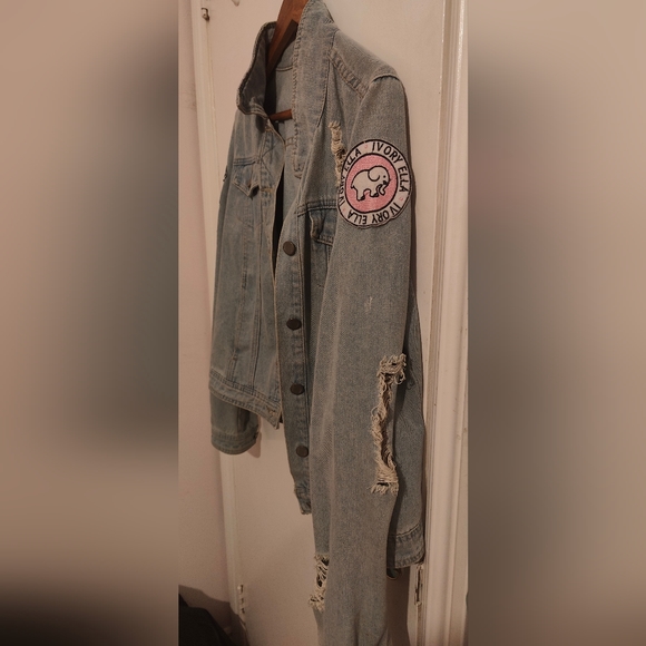 Distressed Ivory Ella Denim Jacket - Picture 1 of 6